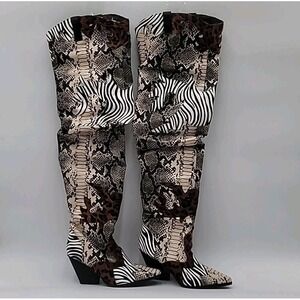 Cape Robbin Faux Snake Skin Thigh High Animal Print Boots Snakeskin Fur Size 7